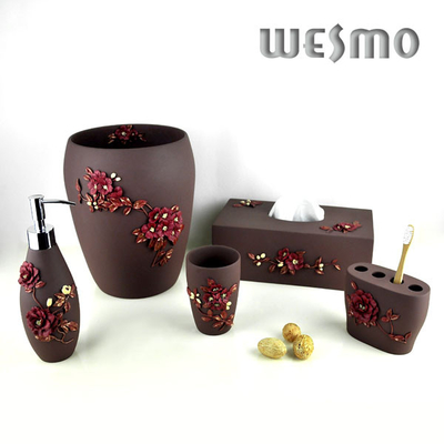 Polyresin Bathroom Set with Embossed Flowers